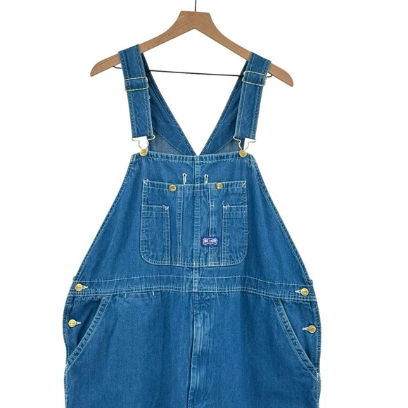 Unisex Big Smith Bib Overalls Workwear Oversized 100% Cotton Medium Wash Blue 44 - Picture 6 of 13